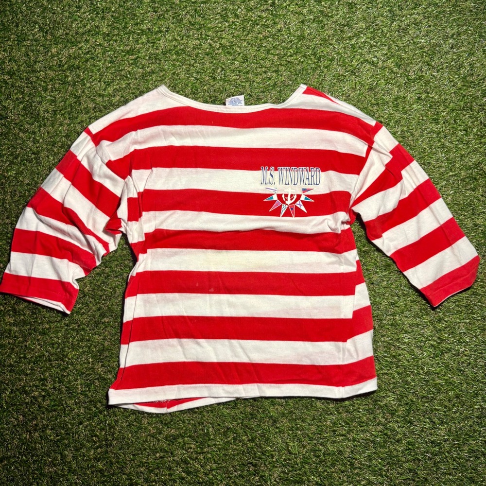 Vintage Mendez Sportswear MS Windward Striped Shirt Red White Nautical Mens M
